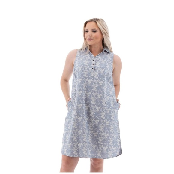 NWT Old Ranch M Organic Cotton Sleeveless Blue Geometric Pattern Tunic Dress - Picture 2 of 15